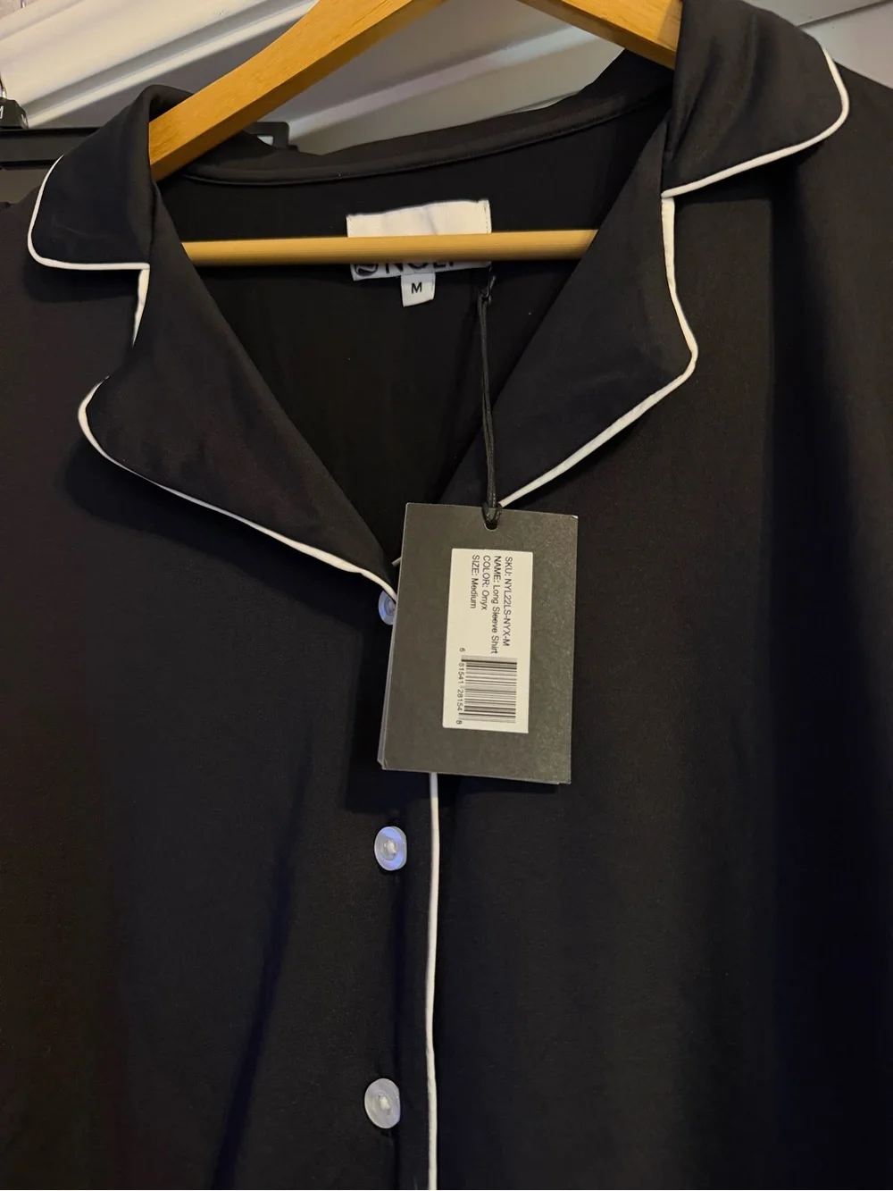NOLI Black Piped Pajama Set – Button Top + Wide-Leg Pants - Size M